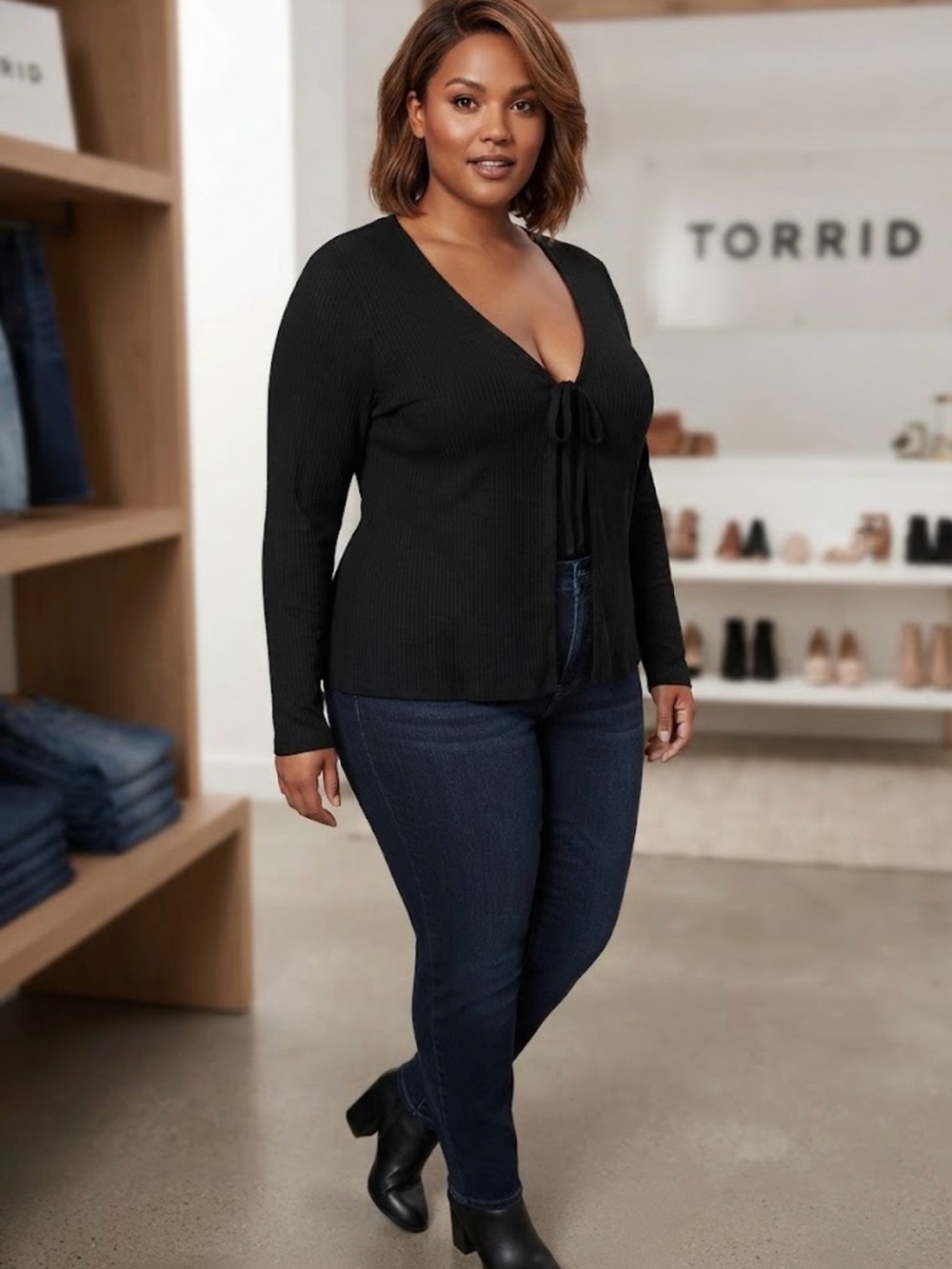 torrid NWT Black Ribbed Tie-Front V-Neck Long Sleeve CARDIGAN
